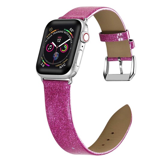 Apple Watch armbånd 38 ur læder - Glitter pink | Elgiganten