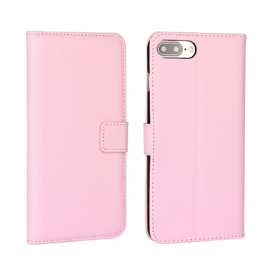 SKALO iPhone 7/8 Plus Flip Cover m. Pung i Ægte Læder - Pink | Elgiganten