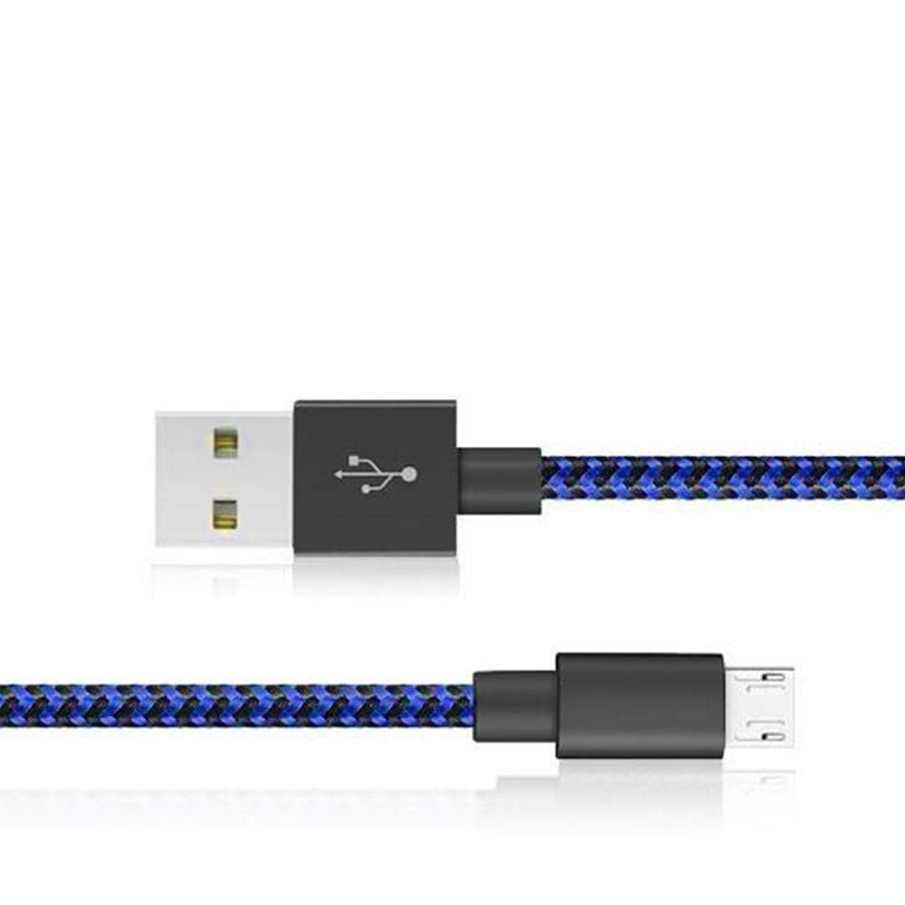 Ekstra langt opladerkabel i nylon, USB til Micro USB 3m - Sort / blå |  Elgiganten