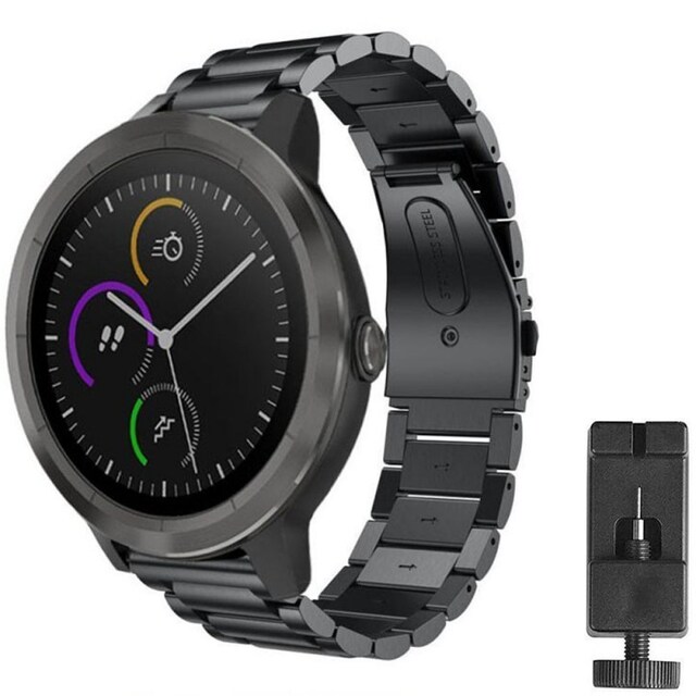 Rustfrit stål armbånd Garmin VivoActive 3 - Sort