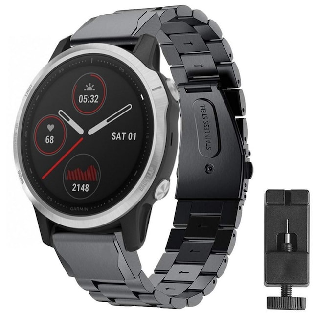 Rustfrit stål armbånd Garmin Fenix 6 - sort