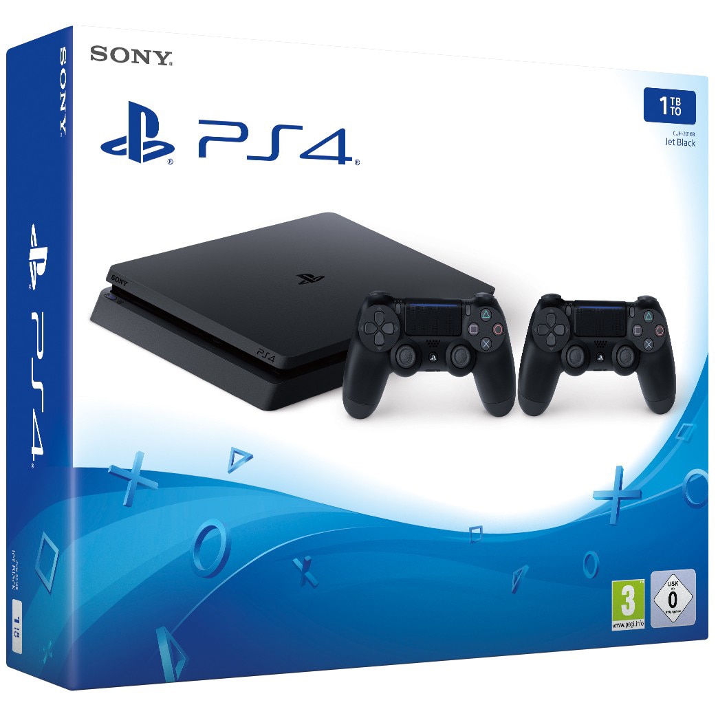 PlayStation 4 Slim 1 TB sort med 2x DualShock (2017) | Elgiganten