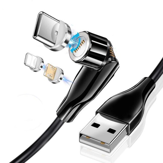 Magnetisk 360 ° L-formet 3-i-1 opladerkabel Lyn, Micro-USB, USB-C |  Elgiganten