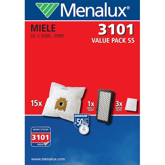 Menalux støvsugerposer - Valuepack 3101 til Miele S5/S8 serien | Elgiganten