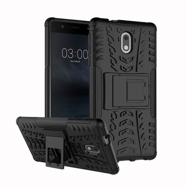 Stødfast Cover med stativ cover med Nokia 3 (TA-1032)  - sort