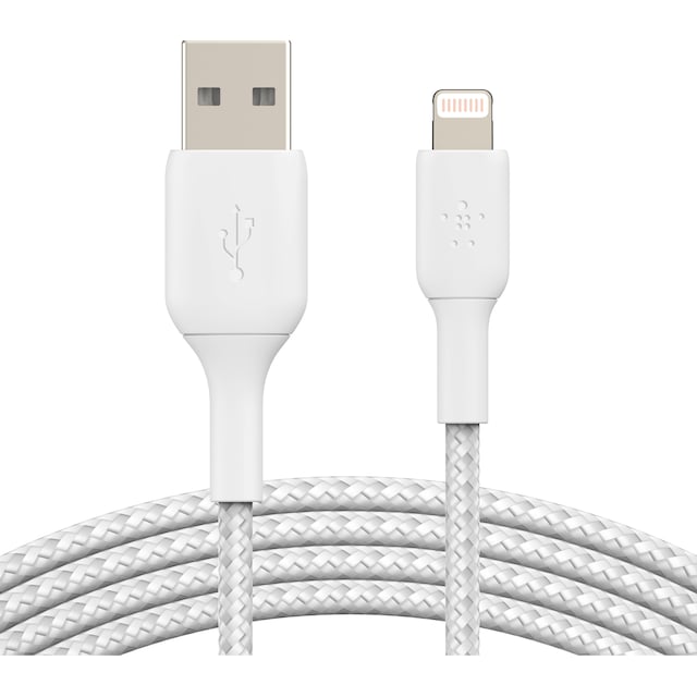 Belkin BOOST CHARGE Lightning til USB-A flettet kabel 3m (hvid)