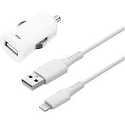 Sandstrøm USB-A biloplader med Lightning-kabel 1 m (hvid)