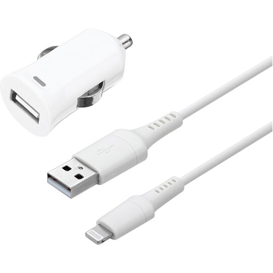 Sandstrøm USB-A biloplader med Lightning-kabel 1 m (hvid) | Elgiganten
