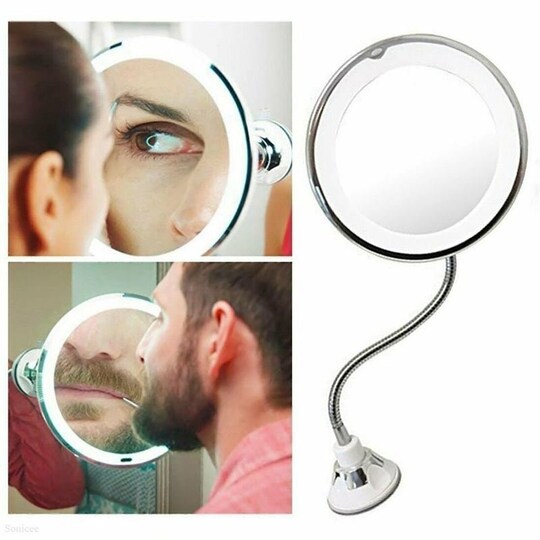 My Flexible Mirror - Flex spejl med LED lys & 10x forstørrelse | Elgiganten