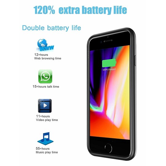 iPhone 6 / 6s / 7/8 batteridæksel 3000 mAh Sort | Elgiganten