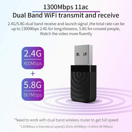 USB 3.0 Wifi-adapter Dual Band AC1300 | Elgiganten