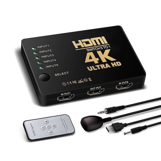 HDMI-switch 5x1 med fjernbetjening | Elgiganten