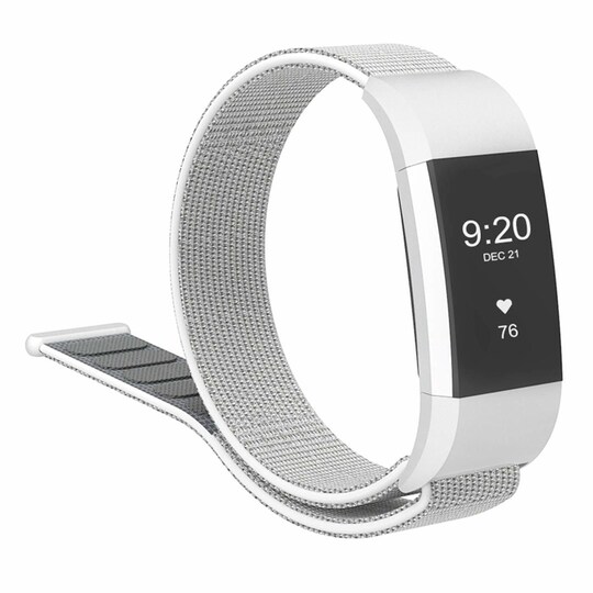 Fitbit Charge 2 nylon armbånd - grå / hvid | Elgiganten