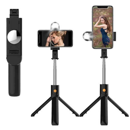Selfie-stick / mobil stativ med fjernbetjening og lampe | Elgiganten
