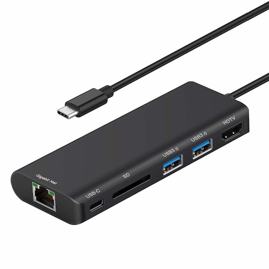 USB-C hub - USB 3.0, 4K HDMI, RJ45 Gigabit Ethernet, SD-kort, PD |  Elgiganten