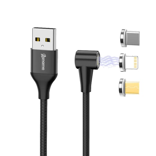 Magnetisk L-formet ladekabel USB-C, Micro USB og Lightning stik | Elgiganten