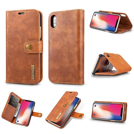 Mobiltelefon taske iPhone XS Max med magnetisk skal PU-læder - brun |  Elgiganten