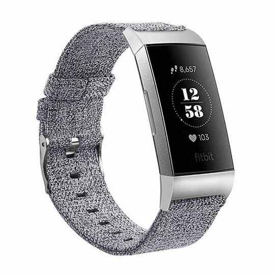 Fitbit Charge 3/4 armbånd kanvas grå (L) | Elgiganten