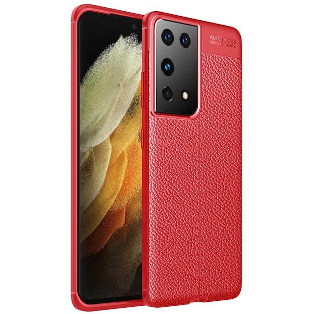 Lædermønstret TPU Cover Samsung Galaxy S21 Ultra  - rød