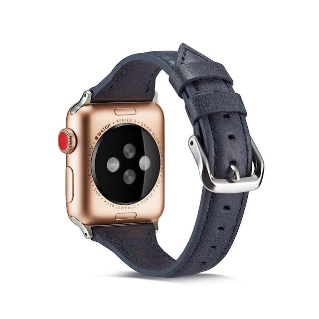 SKALO Smalt læderarmbånd Apple Watch 38/40/41mm - Mørkeblå