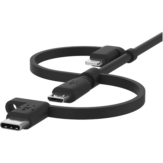 Belkin Boost Charge 3-i-1 microUSB/USB-C/Lightning kabel (sort) | Elgiganten