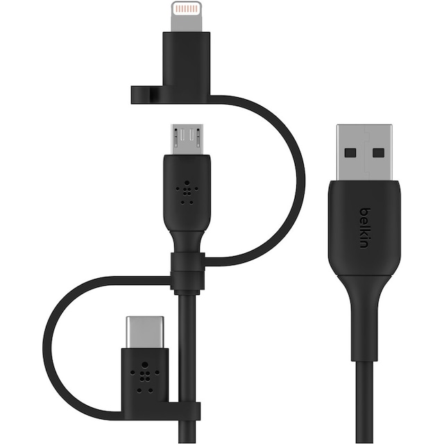 Belkin Boost Charge 3-i-1 microUSB/USB-C/Lightning kabel (sort)