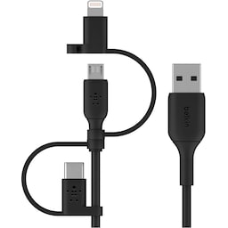 Belkin Boost Charge 3-i-1 microUSB/USB-C/Lightning kabel (sort)