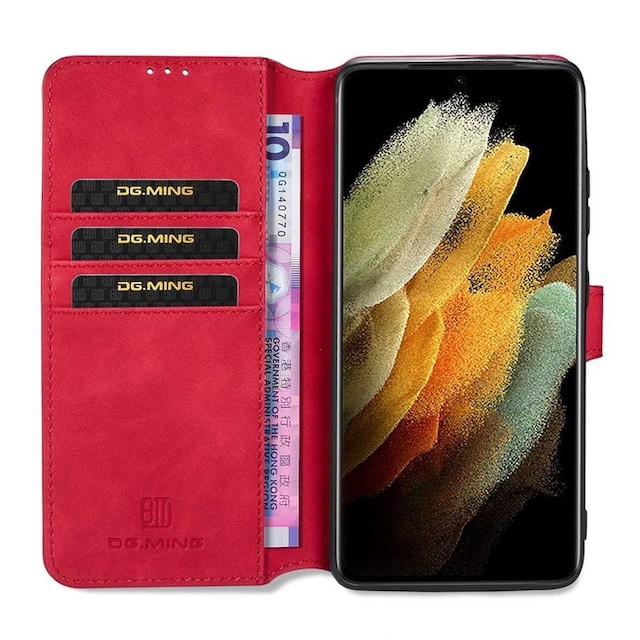 DG-Ming Wallet 3-kort Samsung Galaxy S21 Ultra  - rød