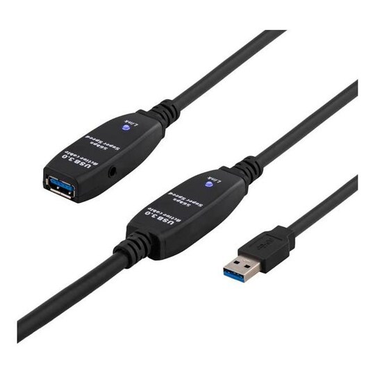 DELTACO PRIME aktivt USB 3.0 forlængerkabel, type A ha - hun, 10m, sort |  Elgiganten