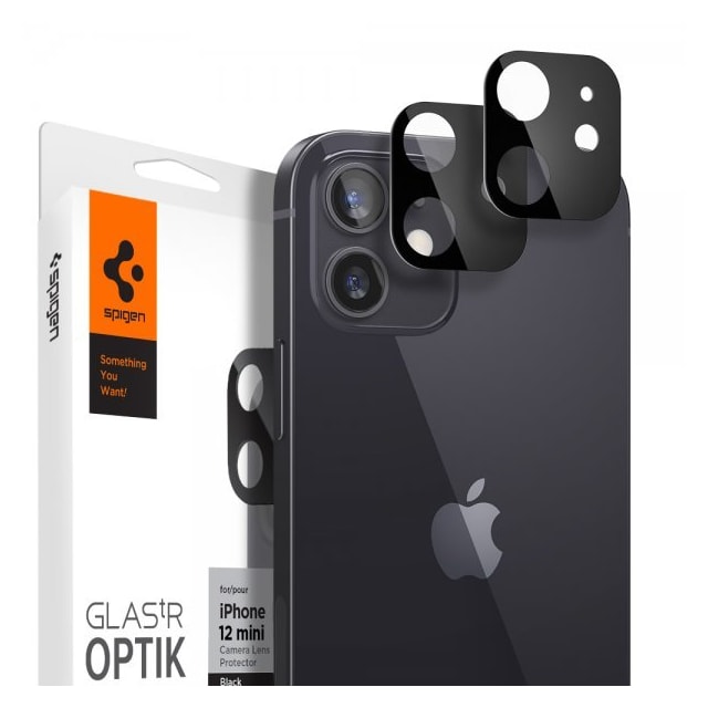 Spigen iPhone 12 Mini Kameralinsebeskytter Glas.tR Optik 2-pak Sort