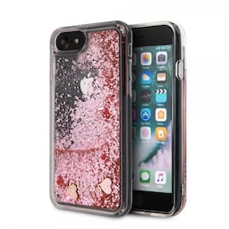 Guess iPhone 7/8/SE Cover Glitter Floating Hearts Lyserød