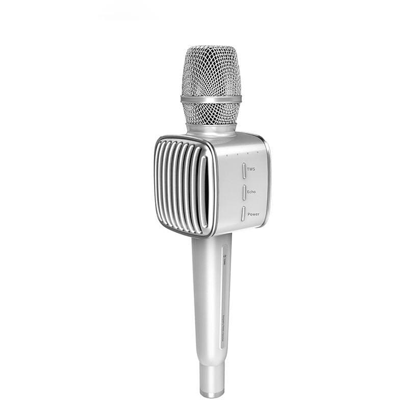 Karaoke mikrofon trådløs med Bluetooth-højttaler sølv | Elgiganten