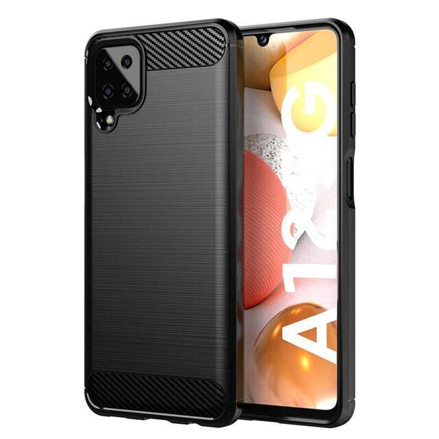 SKALO Samsung A12 Armor Carbon Stødsikker TPU-cover - Sort