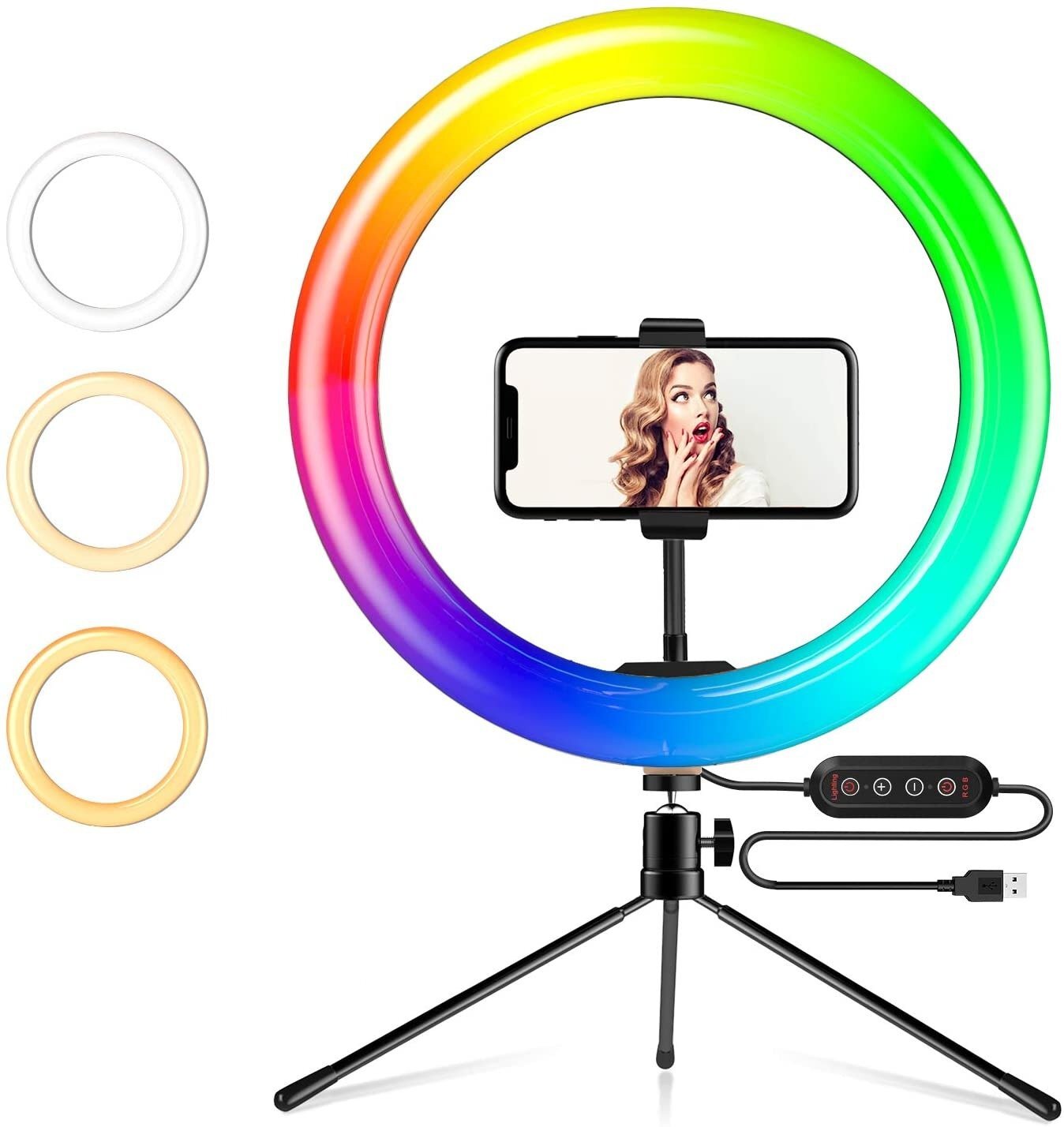 RGB LED Ring lys 30 cm i diameter med holdere stativ 5 trin 19 lysdæmpes  tilstand selfie lampe lys ring lys | Elgiganten