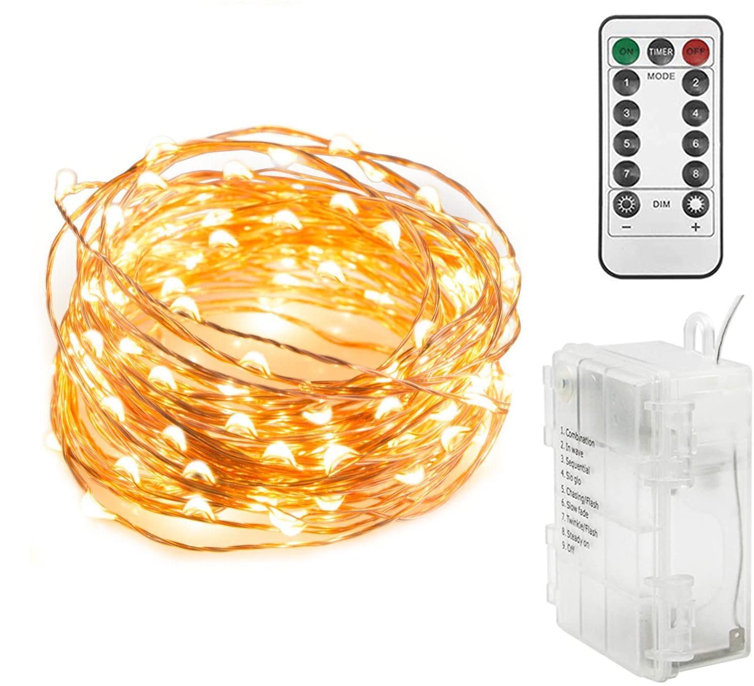LED Lyskæde med batteriholder og fjernbetjening - Copper | Elgiganten