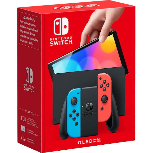 Nintendo Switch OLED spillekonsol med neon Joy-Con controllere