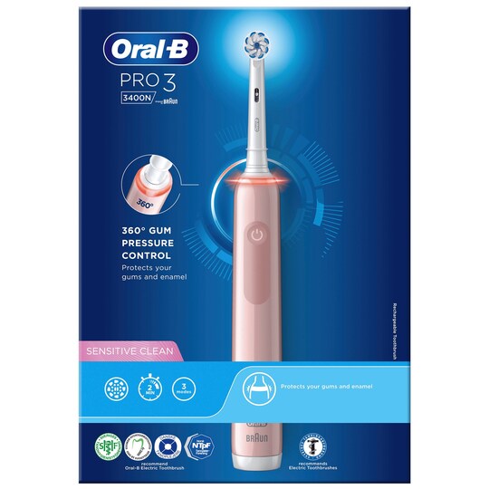 Oral-B Pro3 3400N elektrisk tandbørste 291077 (lyserød) | Elgiganten