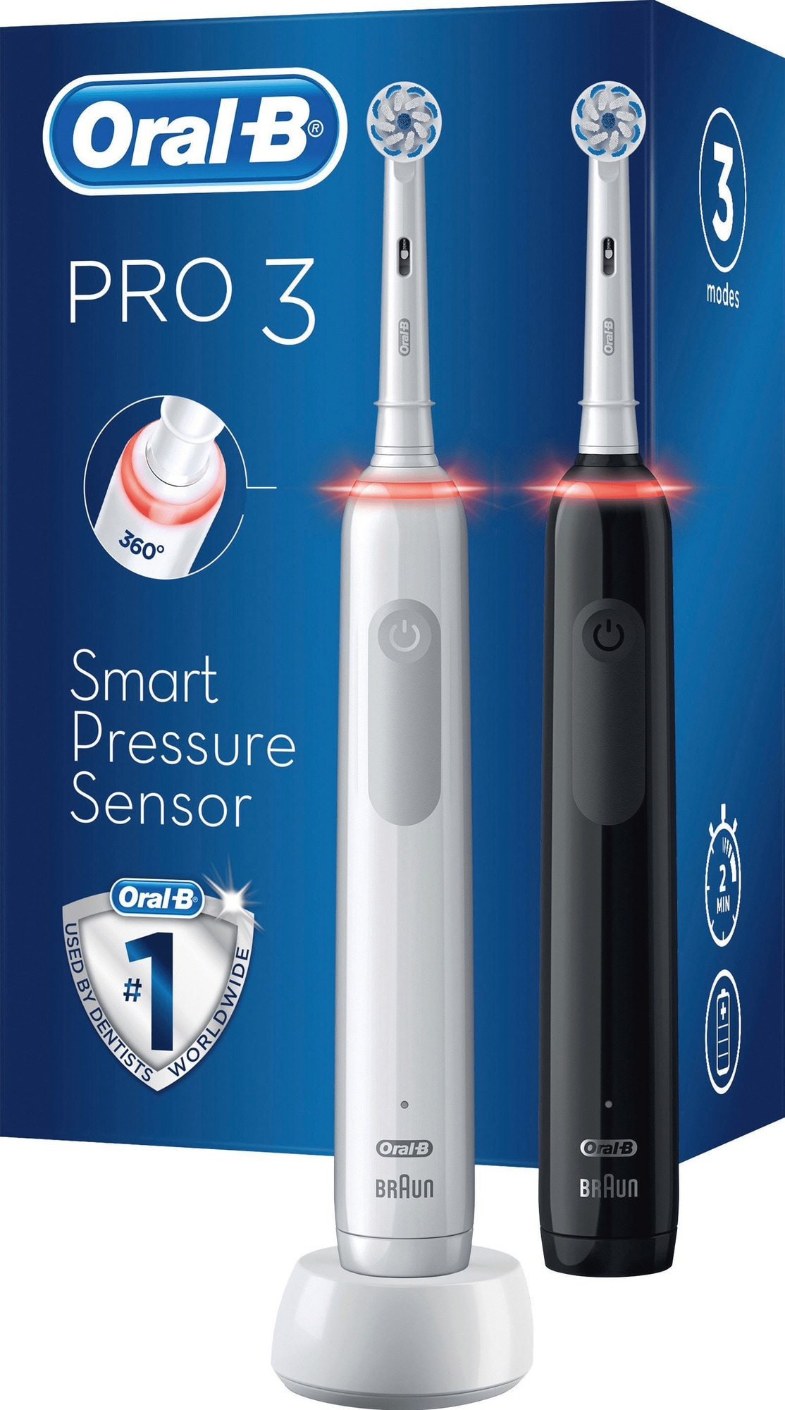 Oral-B Pro3 3900N elektrisk tandbørste dobbeltpakke 291503 (sort/hvid) med  PrisMatch