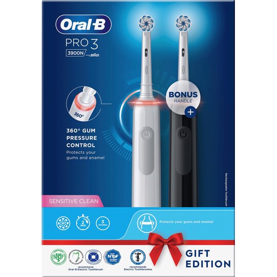 Oral-B Pro3 3900N elektrisk tandbørste dobbeltpakke 291503 (sort/hvid) |  Elgiganten