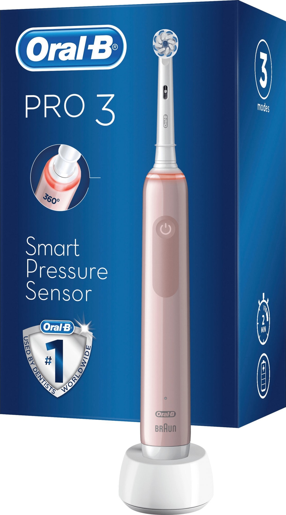 Oral-B Pro3 3400N elektrisk tandbørste 291077 (lyserød) med PrisMatch