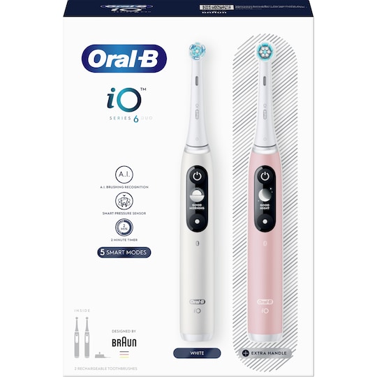 Oral-B iO6 Sensitive elektrisk tandbørste Duo Pack 378198 (hvid/pink) |  Elgiganten