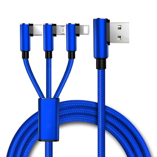 NÖRDIC vinklet multi-oplader kabel 1 til 3 USB A til Micro USB, Ikke MFI  Lightning og USB C 1m Max 3A | Elgiganten