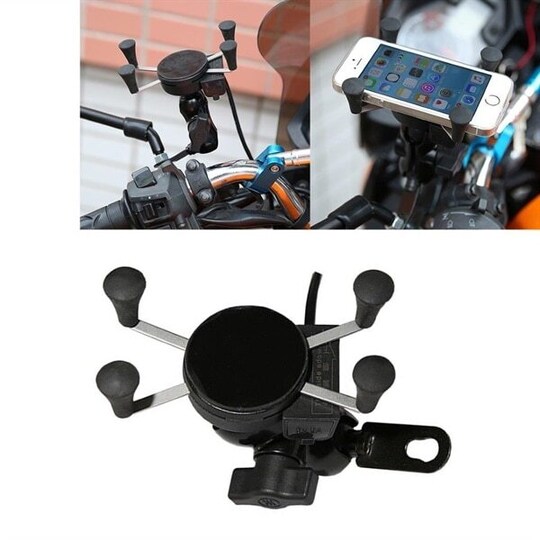 Universal Motorcykel Mobilholder med USB Lader | Elgiganten