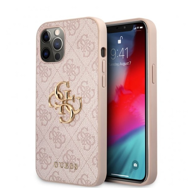 Guess iPhone 12/iPhone 12 Pro Cover Metal Logo Lyserød