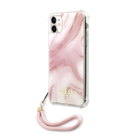 Guess iPhone 11 Cover Marble Lyserød | Elgiganten