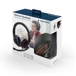 Gembird Stereo headset MHS-03-BKRD Indbygget mikrofon, Pandebånd/On-Ear, 3,5 mm jackstik, Sort farve med rød ring