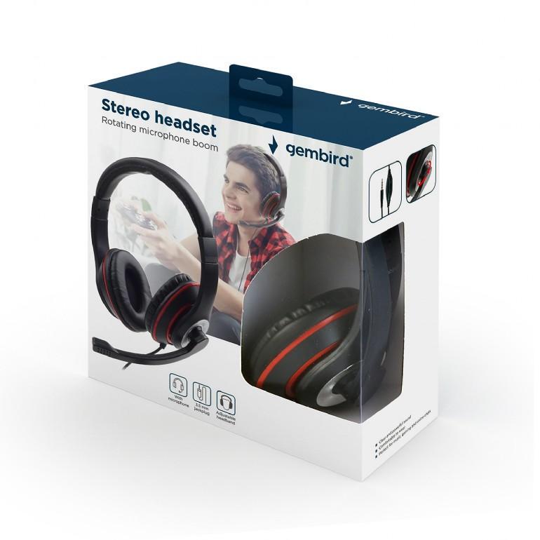 lidelse apt Kedelig Gembird Stereo headset MHS-03-BKRD Indbygget mikrofon, Pandebånd/On-Ear,  3,5 mm jackstik, Sort farve med rød ring | Elgiganten