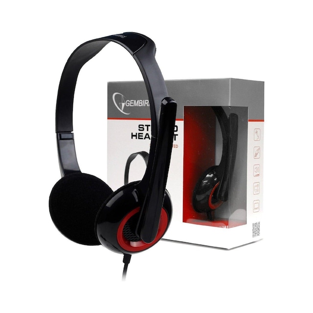 Gembird MHS-002 Stereo headset 3,5 mm, sort/rød, indbygget mikrofon