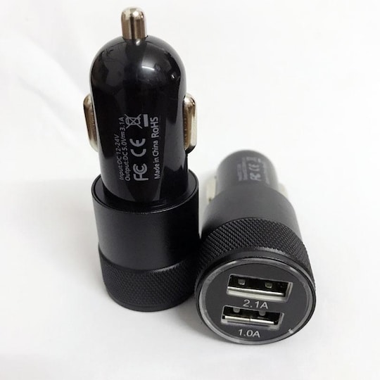 Billader 2.4A med dobbelt USB og LED sort | Elgiganten