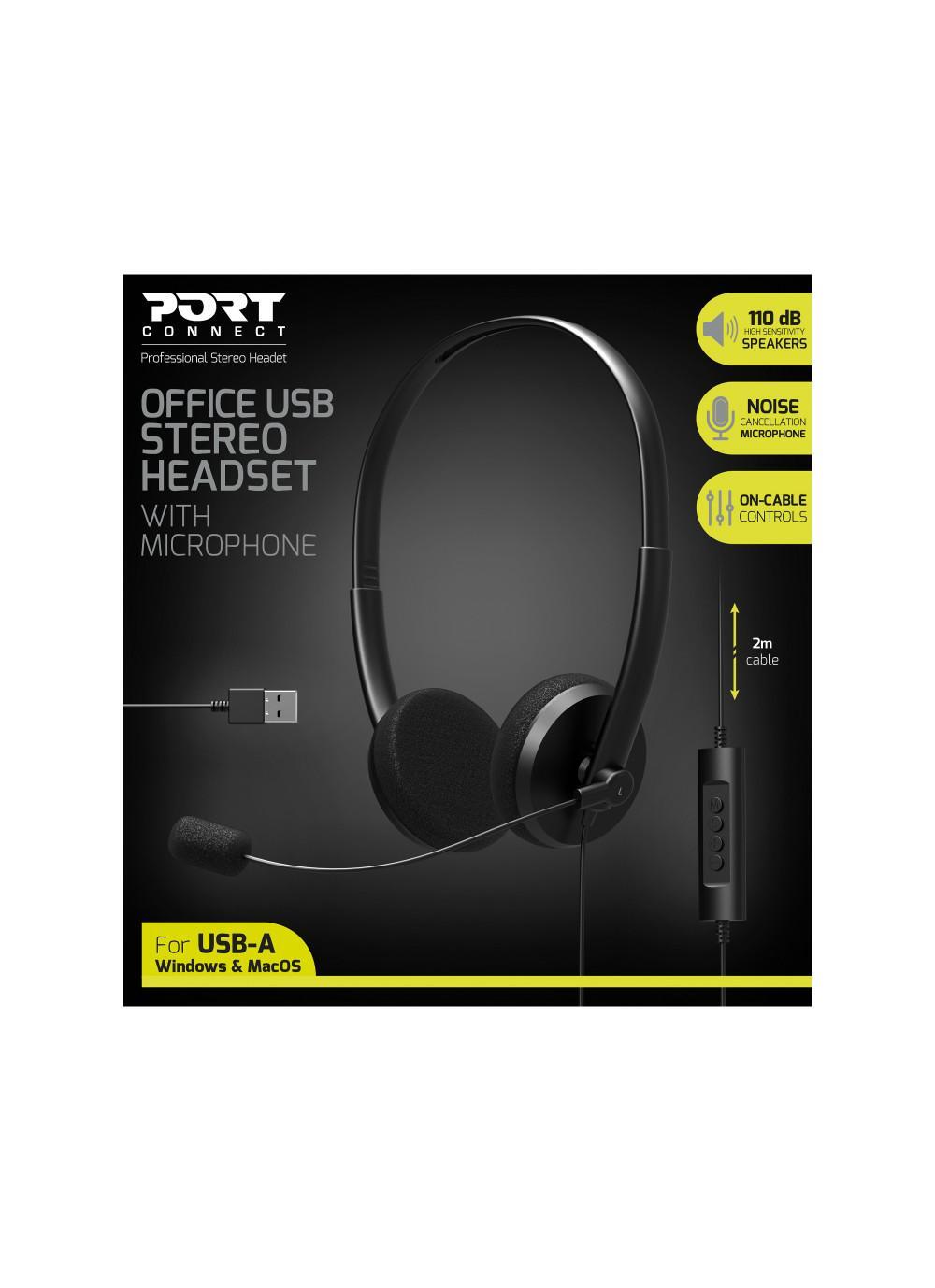 PORT DESIGNS Office USB Stereo Headset Med Mikrofon Indbygget mikrofon,  Sort, Over-Ear | Elgiganten